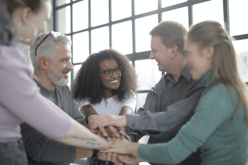 coworker huddle